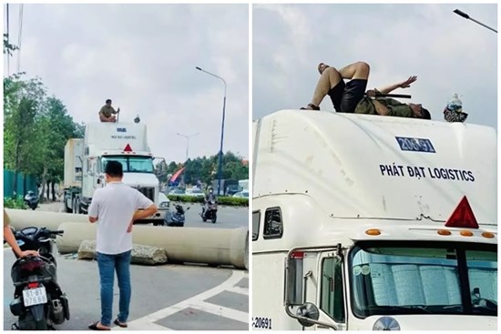 'Vác kiếm' lên nóc container ngồi thiền, đối tượng đòi 'khiêu chiến' với tài xế