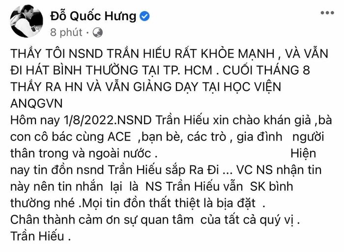 Vợ NSND Trần Hiếu bác tin đồn nghệ sĩ ốm thập tử nhất sinh, khó qua khỏi-2