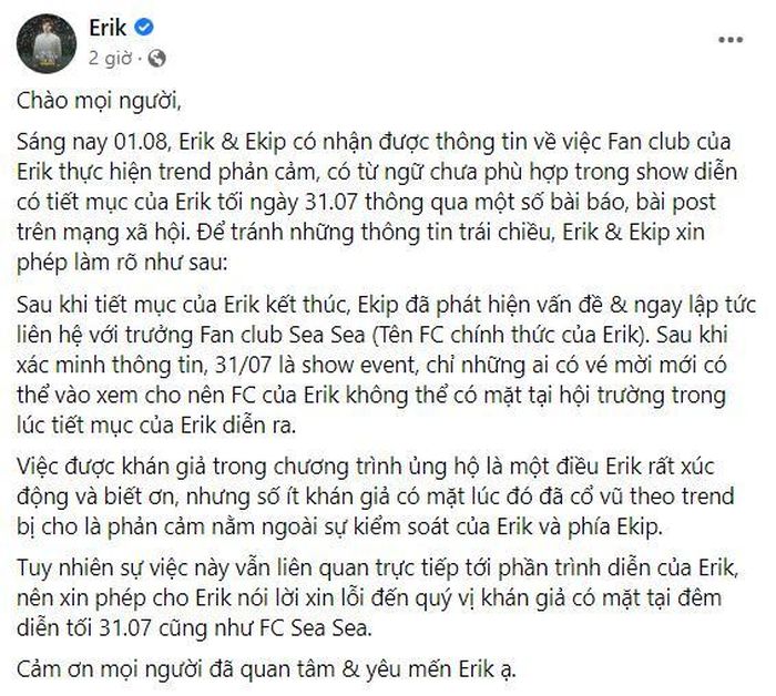 Erik lên tiếng về việc fan club bị chỉ trích khi thực hiện trào lưu phản cảm-3