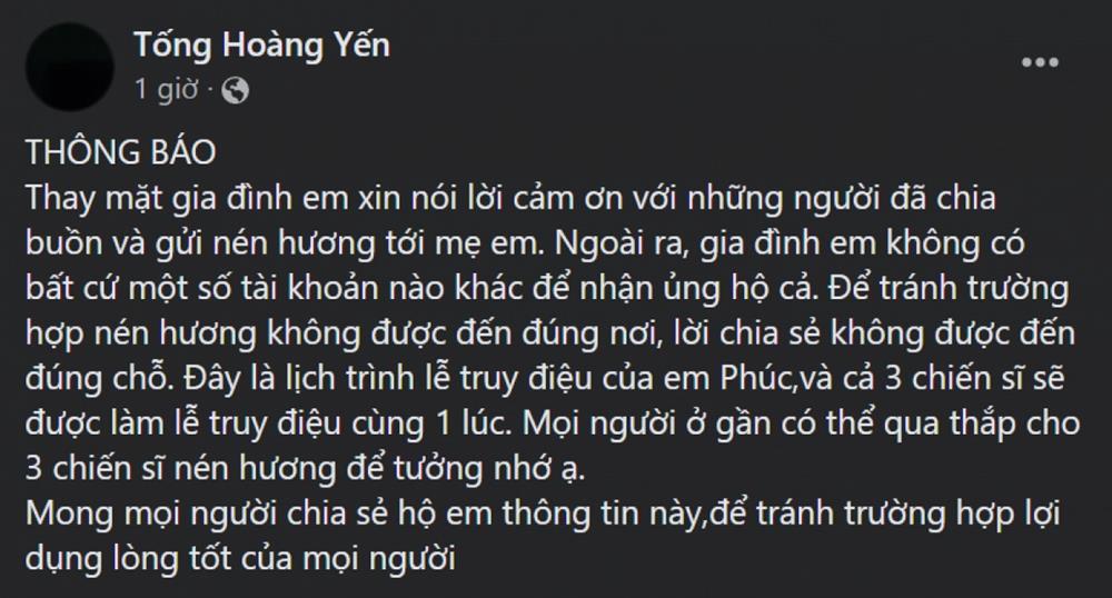 Gia đình 3 chiến sỹ PCCC không kêu gọi xin tiền phúng điếu trên mạng xã hội-2