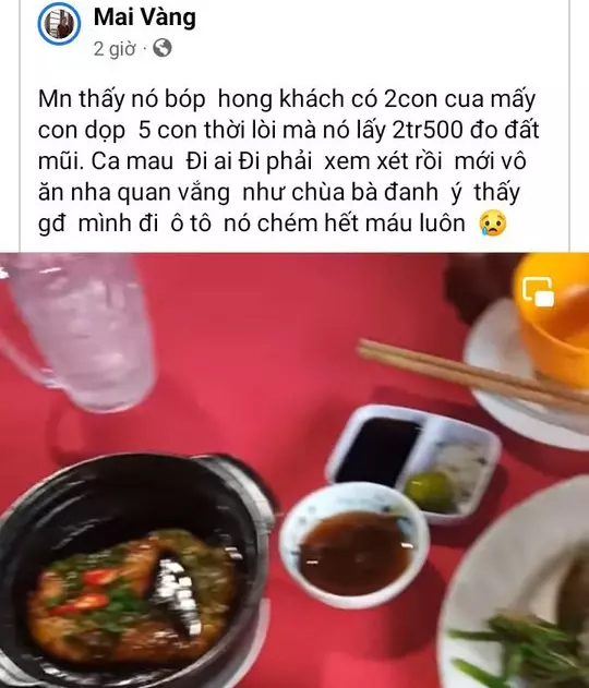 Xôn xao vụ ăn 2 con cua, mấy con vọp, 5 con cá thòi lòi bị tính 2,5 triệu đồng-1