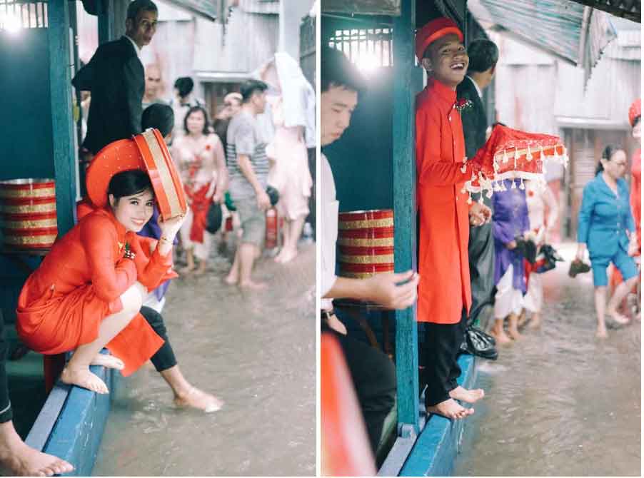 Đám cưới mùa nước nổi, cô dâu chú rể miền Tây thả dép, đi chân trần-2