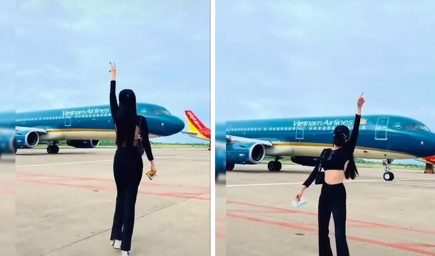 Cô gái mặc áo vàng quần trắng sống ảo trên băng chuyền hành lý-4