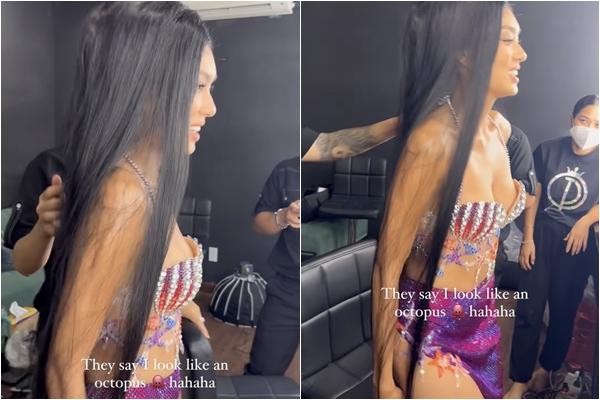 Thảo Nhi Lê bị ví như bạch tuộc khi mặc đầm đụng Ngọc Trinh-1