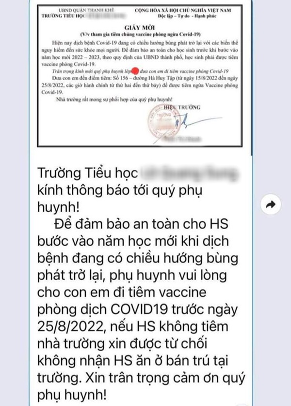 Thực hư thông tin học sinh Đà Nẵng không tiêm vaccine COVID-19 thì không được học bán trú-1
