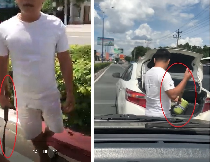 Lấy dao rựa trong cốp xe dọa chẻ đầu tài xế sau mâu thuẫn trên đường-1