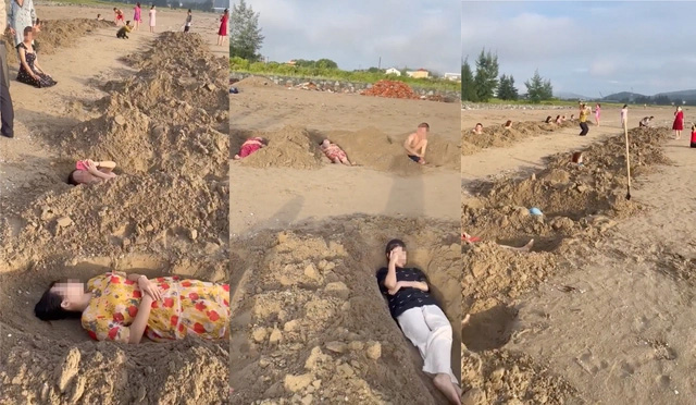 Xôn xao clip nhóm du khách đào hàng chục hố cát ở biển Cửa Lò rồi nằm để tắm-2