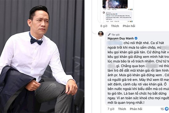 Duy Mạnh gay gắt nhận xét Tuấn Hưng 'vô trách nhiệm' khi để khán giả đứng ngoài trời mưa nghe anh hát