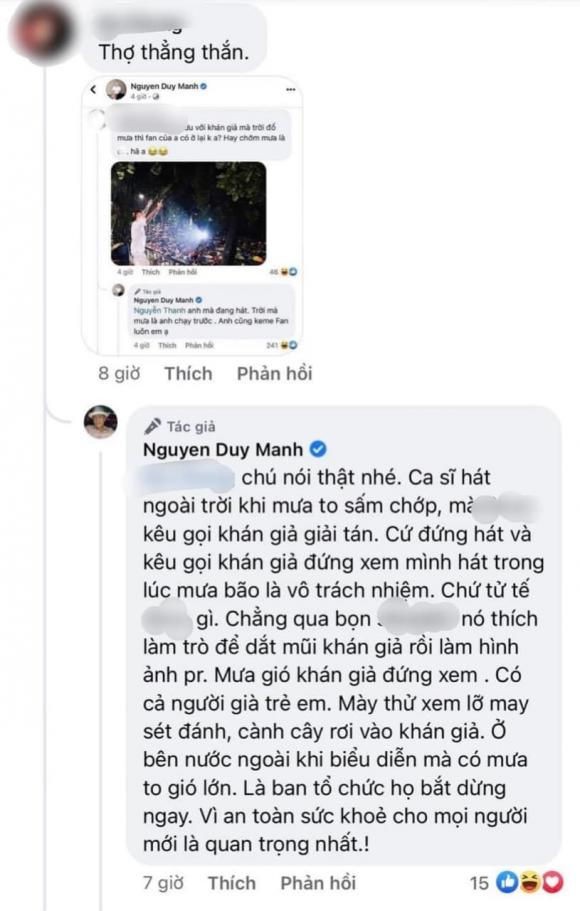 Duy Mạnh gay gắt nhận xét Tuấn Hưng vô trách nhiệm khi để khán giả đứng ngoài trời mưa nghe anh hát-1