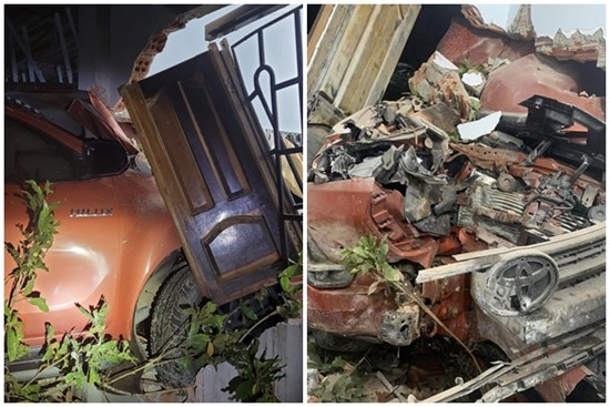 Ôtô đâm xe máy khiến cặp vợ chồng thương vong rồi tông sập nhà dân