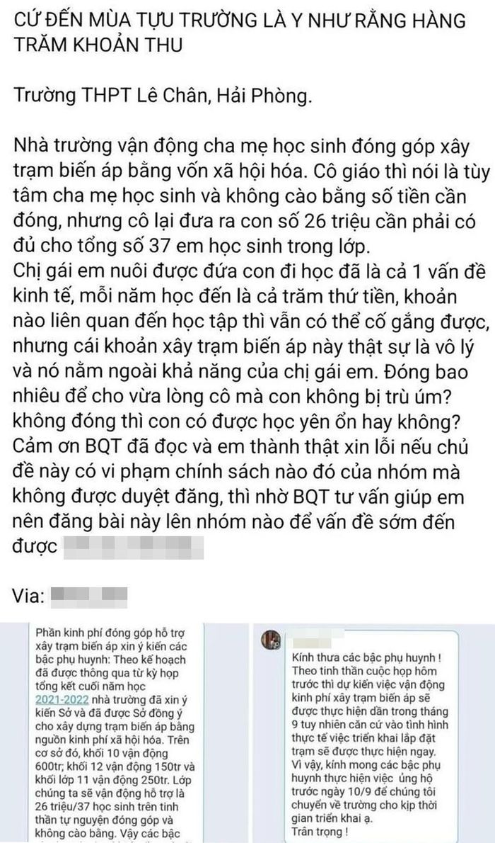 Hải Phòng: Bức xúc vì con vừa vào lớp 10, phải góp tiền xây trạm biến áp cho trường-1