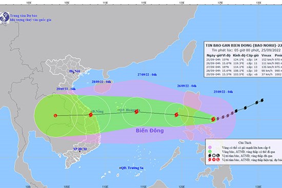 Bão Noru mạnh cấp 14, di chuyển rất nhanh về miền Trung