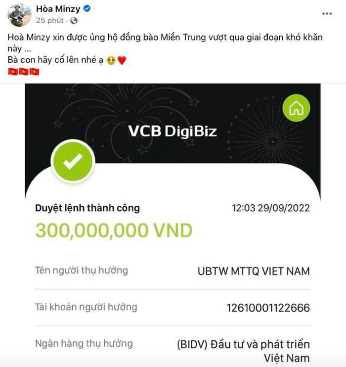 Hòa Minzy trích tiền túi ủng hộ đồng bào miền Trung 300 triệu đồng-1