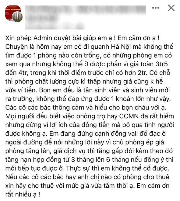 Sinh viên bất lực nhìn nhà trọ tăng giá mức trên trời: 4-5 triệu đồng/tháng chưa tính tiền điện, nước-2