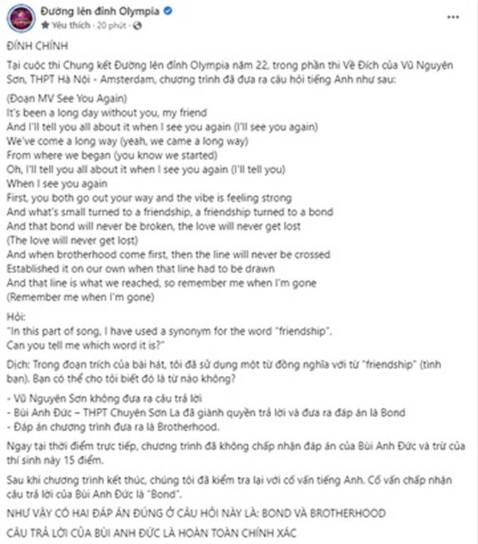 Olympia nhận sai sót ở câu hỏi tiếng Anh của Charlie Puth-2