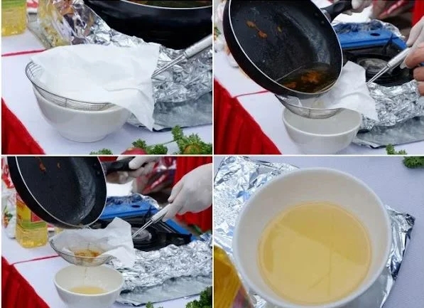 Cách vợt sạch cặn trong dầu ăn khi đang chiên, chỉ 1 phút là dầu trong như mới-2