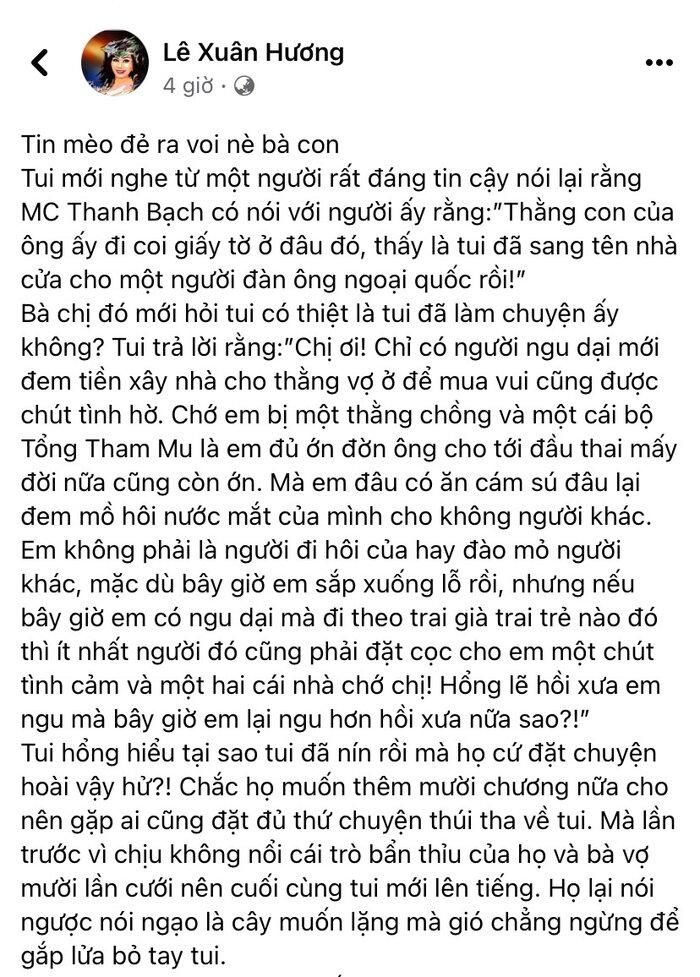 Sau 3 năm viết 10 chương tố Thanh Bạch, nghệ sĩ Xuân Hương bất ngờ nổi đóa gọi tên chồng cũ-2