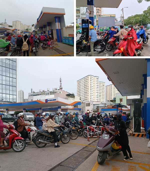 TP.HCM: Người dân đội mưa nối hàng dài chờ đổ xăng, đi sớm 30 phút vẫn chưa đến lượt-1