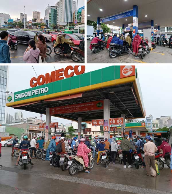 TP.HCM: Người dân đội mưa nối hàng dài chờ đổ xăng, đi sớm 30 phút vẫn chưa đến lượt-5