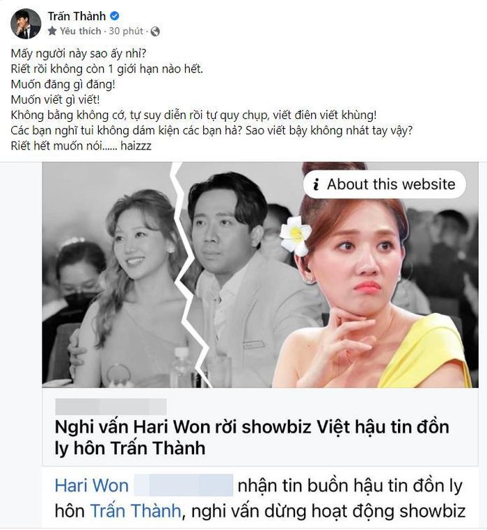 Liên tục bị đồn ly hôn Hari Won, Trấn Thành bức xúc lên tiếng: Các bạn nghĩ tôi không dám kiện hả?-3