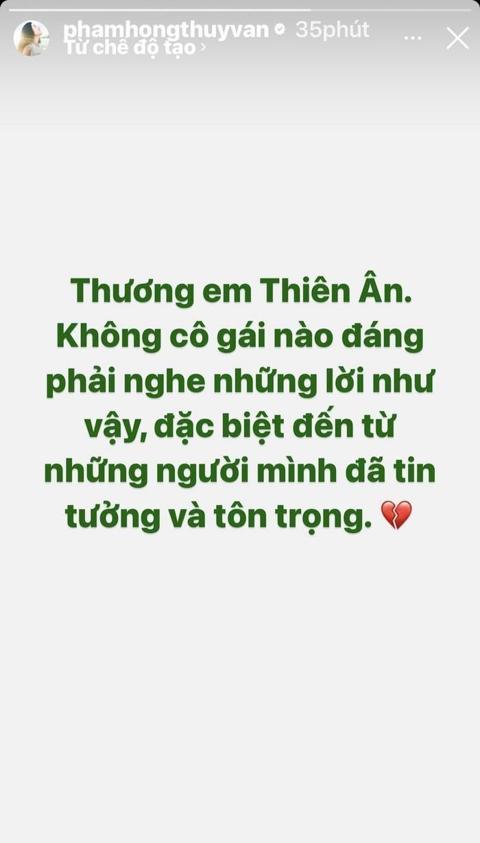 Á hậu Thúy Vân lên tiếng bảo vệ Thiên Ân: Không 1 cô gái nào đáng phải nghe những lời như vậy-3
