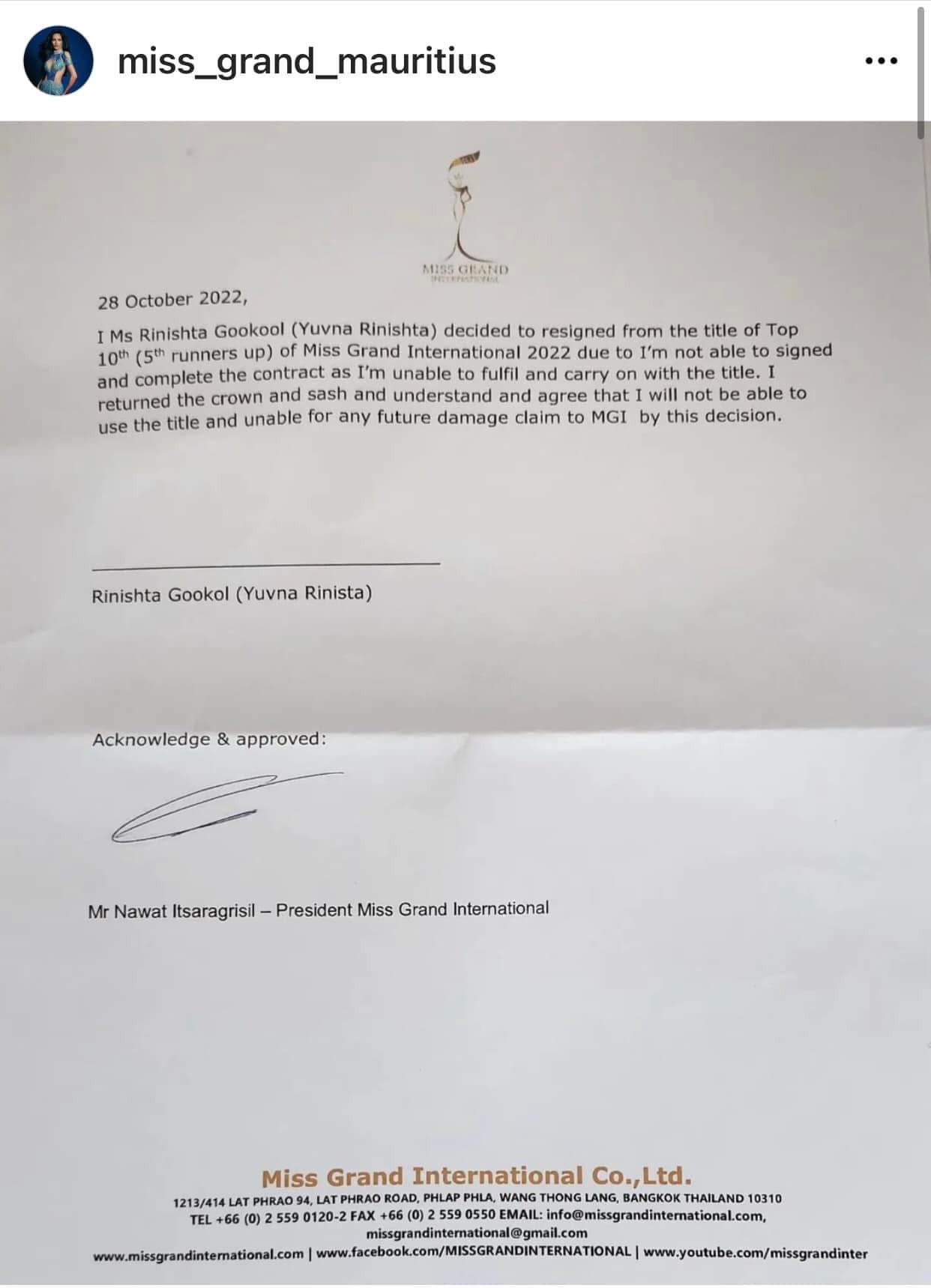 Lại thêm ồn ào về Miss Grand International 2022: Á hậu 5 bị ép buộc từ bỏ danh hiệu, Thiên Ân có khả năng lên thay thế?-3