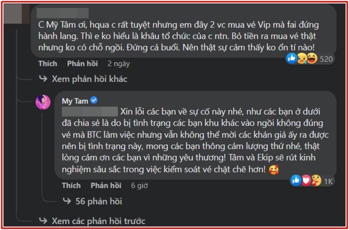 Mỹ Tâm đích thân lên tiếng khi bị fan khiếu nại mua vé VIP nhưng phải đứng hành lang-2