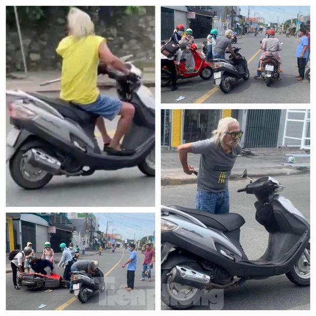 Cụ ông tóc bạc trắng phi xe máy, cầm dao dọa chém người đi đường gây náo loạn-1