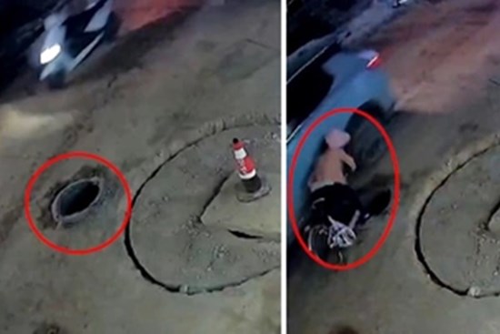 Người phụ nữ lao xuống cống khi đang đạp xe ở Trung Quốc