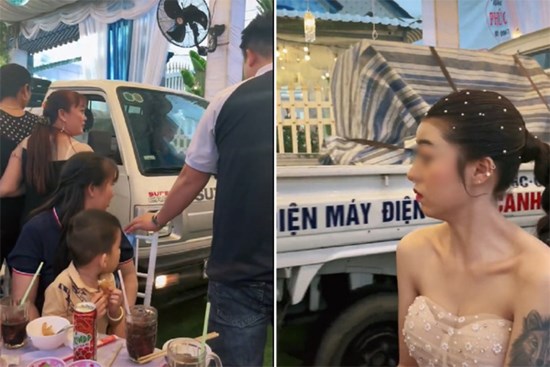 Đang ngồi ăn cỗ đám cưới, cô gái hú hồn khi chiếc xe tải bỗng xuất hiện lù lù sau lưng, dân tình vỗ tay rần rần vì lý do này