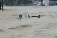 Nước lũ cuốn trôi người và xe ở Quy Nhơn