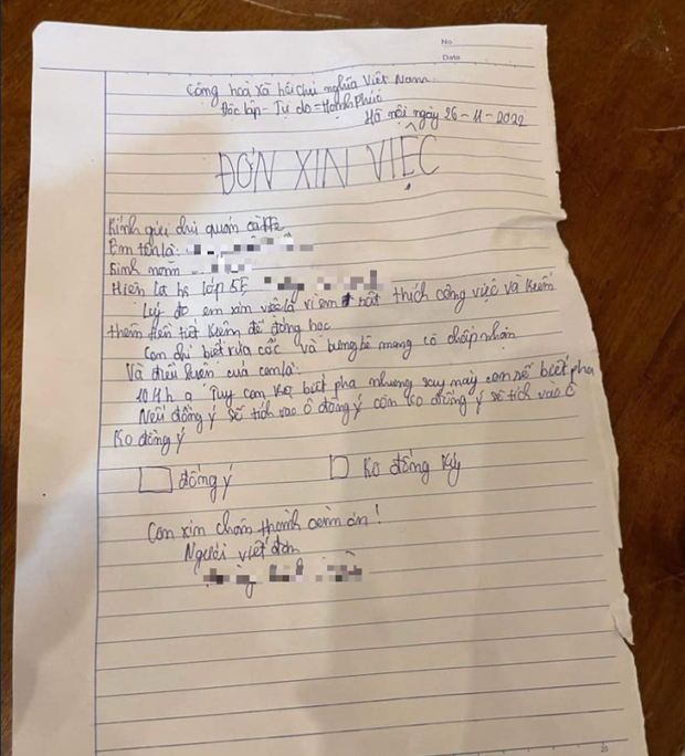 Cậu bé lớp 5 muốn đi làm để kiếm thêm tiền học phí, đọc đơn xin việc mà bật cười-2