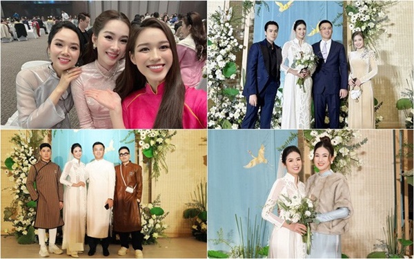 Sao Việt diện đồng loạt áo dài dự đám cưới Hoa hậu Ngọc Hân-1