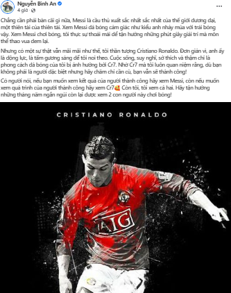 Diễn viên Bình An gây tranh cãi khi nhận xét Messi và Ronaldo trên mạng xã hội-2
