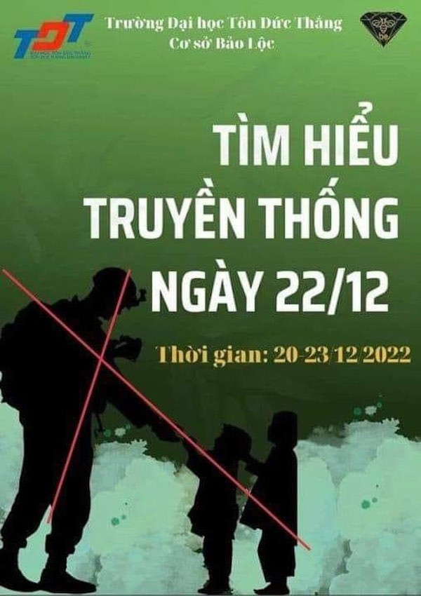 Banner tìm hiểu ngày 22/12 của Trường ĐH Tôn Đức Thắng in hình lính Mỹ-1