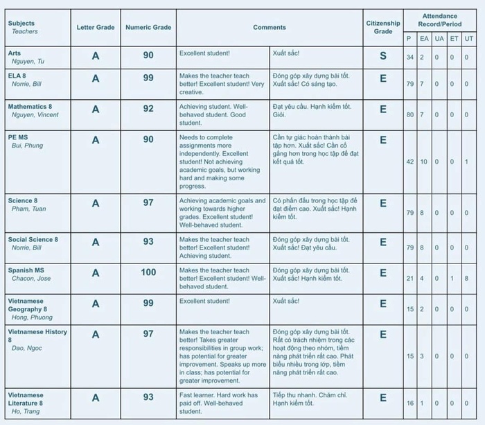 Con gái Bằng Kiều sở hữu bảng điểm khủng, nhìn vào lời nhận xét của giáo viên lại càng trầm trồ-1