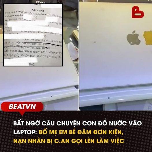 Con đổ nước hỏng laptop người lạ, bố mẹ gửi đơn kiện chủ nhân?-1