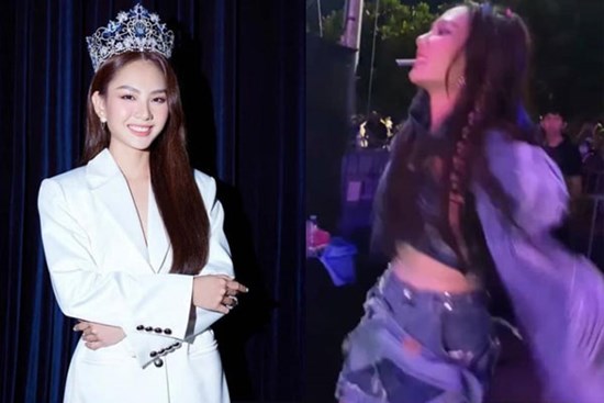 Hoa hậu Mai Phương bị chỉ trích vì hành động ngậm kẹo mút nhảy nhót như quên mất danh hiệu