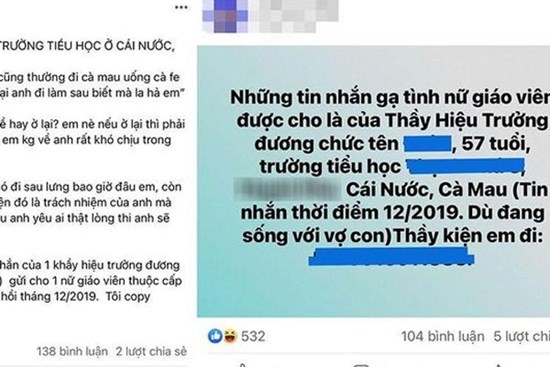 Xác minh thông tin hiệu trưởng nhắn tin 'yêu thương' với nữ giáo viên