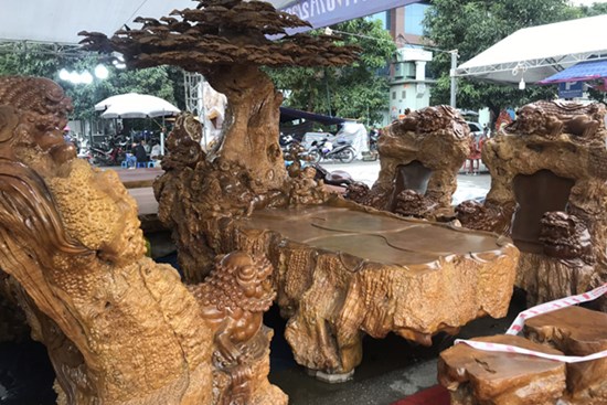 Chiêm ngưỡng bộ bàn ghế làm từ gỗ nu trai nặng 6 tấn, giá bán 4 tỷ đồng