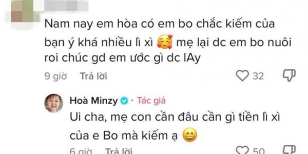 Hòa Minzy lên tiếng đính chính khi bị nói kiếm nhiều tiền lì xì từ con trai-3