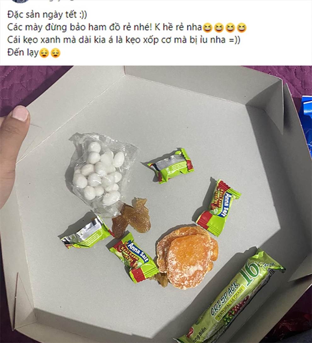 Khui hộp mứt Tết trong giỏ quà được tặng trưng trên ban thờ, cô gái tá hỏa khi nhìn thành phẩm bên trong-1