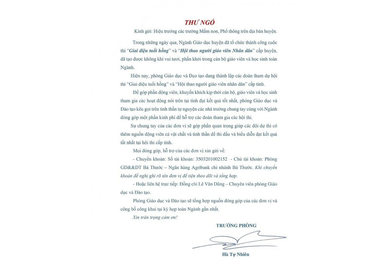 Kỷ luật trưởng phòng giáo dục ở Thanh Hóa viết thư ngỏ xin tiền-1