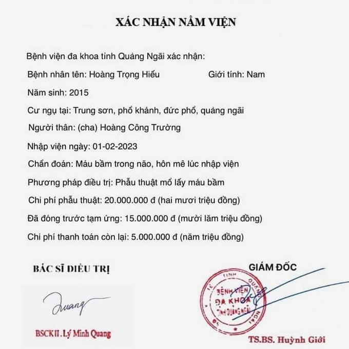 Làm giả chứng nhận cháu bé chấn thương sọ não để quyên tiền từ thiện-1