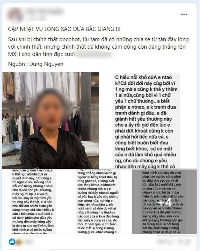 Vụ lòng xào dưa Bắc Giang tiểu tam nhắn cho chính thất: Em chỉ toàn nước mắt, không sung sướng gì cả-1