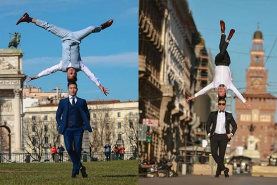 Quốc Cơ - Quốc Nghiệp chồng đầu đi trên đường phố Italy sau khi lập kỷ lục thế giới