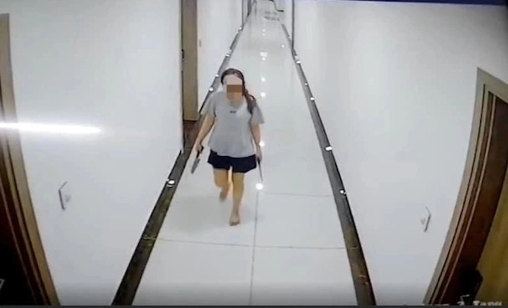 Người phụ nữ cầm dao đi dọc hành lang chung cư: Hàng xóm sợ hãi mang con đi gửi-1
