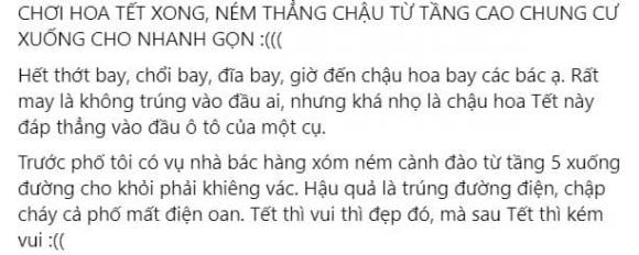 Lười mang đi vứt, một người sống ở tầng cao chung cư ném chậu hoa chơi Tết trúng đầu ô tô phía dưới-1