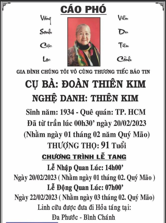 Tang lễ NS Thiên Kim được tổ chức tại Viện dưỡng lão nghệ sỹ-1