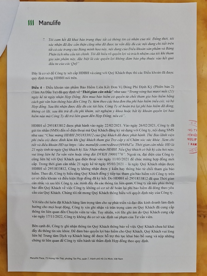 Khách hàng tố bị giả thông tin, chữ ký, Manulife nói gì?-2